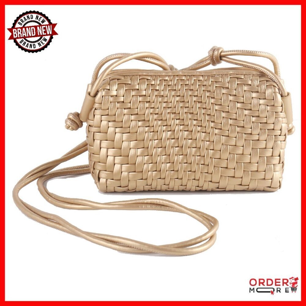 Small Vegan Leather Woven Crossbody Bag with Strap, Lightweight & Roomy